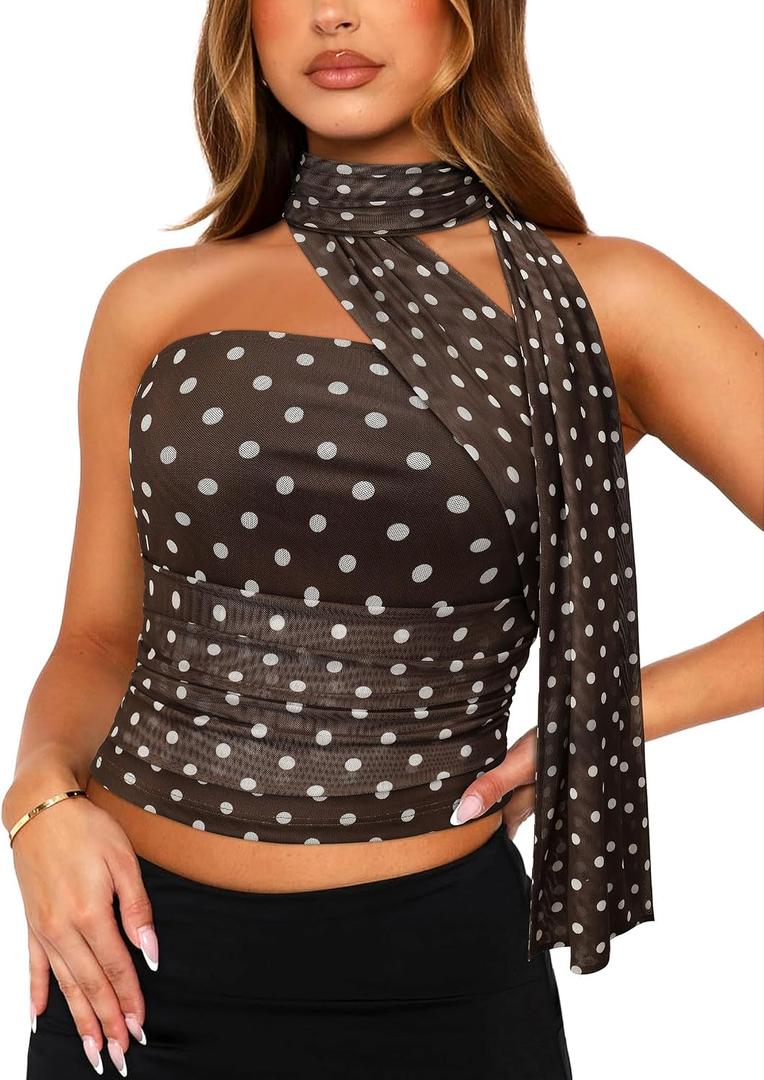FEMLE Womens Y2K Halter Top Sexy Scarf Tube Tops Concert Outfits