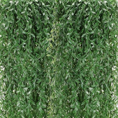 Riceshoot 24 Pcs Artificial Hanging Vines Fake Weeping Willow Leaves Decor Fake Seaweed Artificial Vines Greenery Garland for Wedding Party Backdrop Wall Decor Garden Patio Backyard (Dark Green)