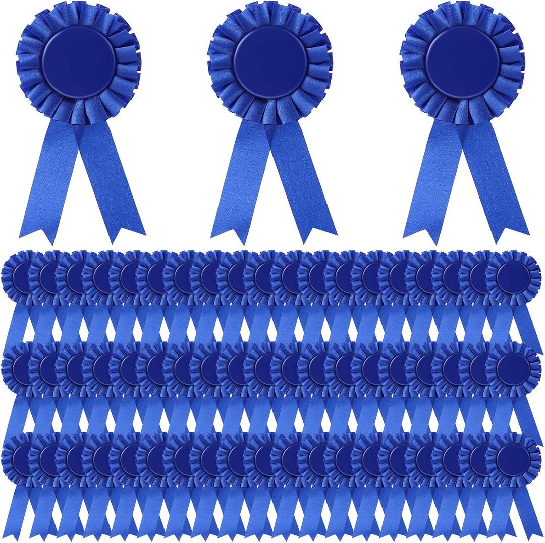 Hanaive 60 Pcs Blank Award Ribbons, 1st 2nd 3rd Place Rosette Medal Winner Victory Prize Recognition Participation Ribbon Badges for School Competition Classroom Prizes Sports Event(Blue)