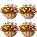 4 Pack 8 Inch Hanging Baskets for Plants Outdoor Metal Hanging Planter Basket with Coco Coir Liner Hanging Flower Baskets Hangings Flower Pots Holder for Garden, Patio(Watermelon)