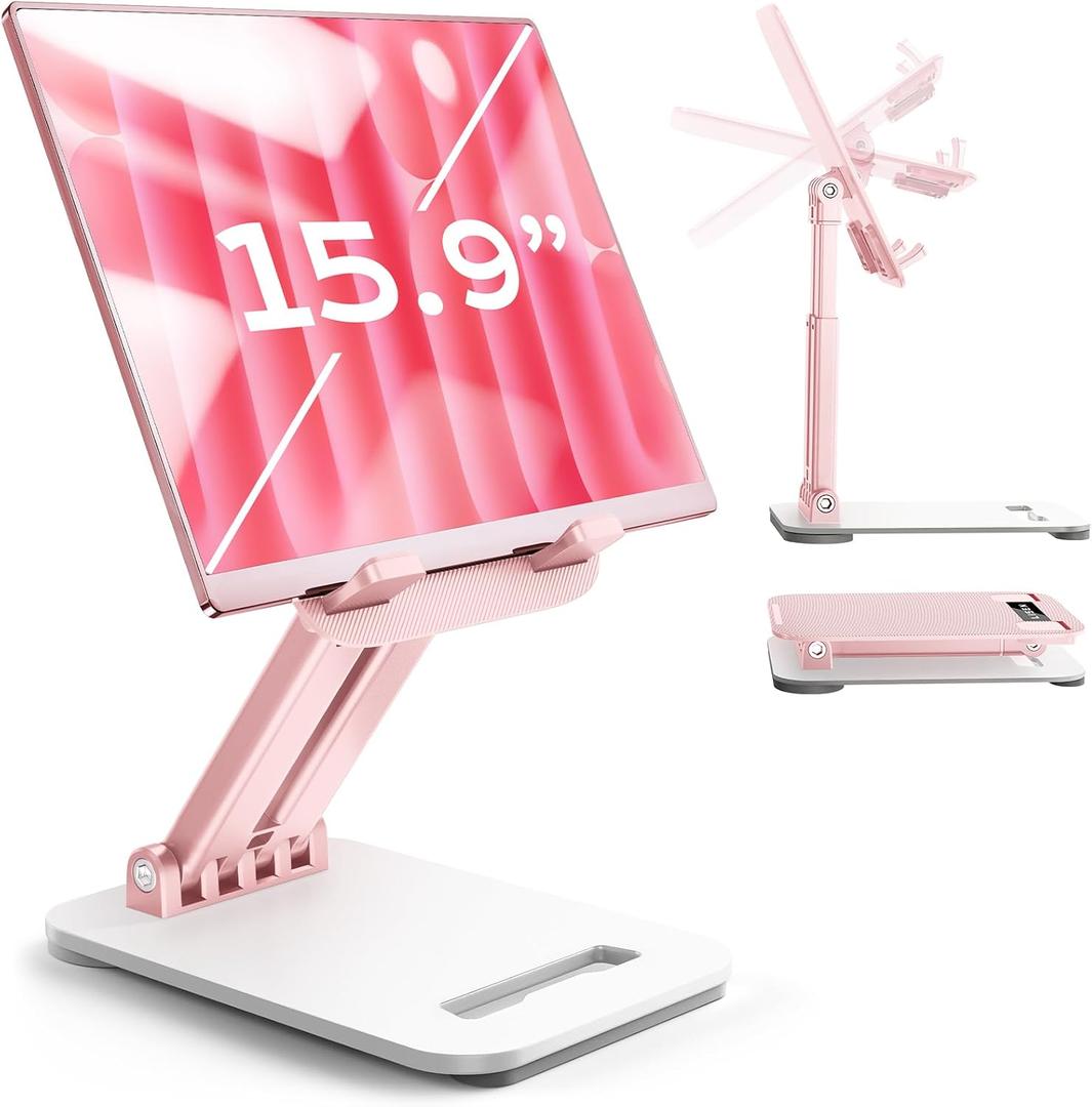 LISEN Pink Desk Accessories for iPad Office Supplies Desk Decor for Women Gifts, for Him Tablet Stand Vanity Accessories Video Face Time Free Hands for ipad Switch