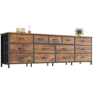Huuger 70 Inch Dresser for Bedroom, TV Stand for 65, 75, 80 Inch TV, 13 Fabric Drawer Long Dresser, Large Entertainment Center for Bedroom, Wide Chest of Drawer with Storage, Rustic Brown