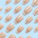 3 x French Tip Glossy Glitter Glue on Nails - Medium Coffin Shape, Full Cover Acrylic Artificial Nails - Reusable Stick On, DIY Manicure Decoration