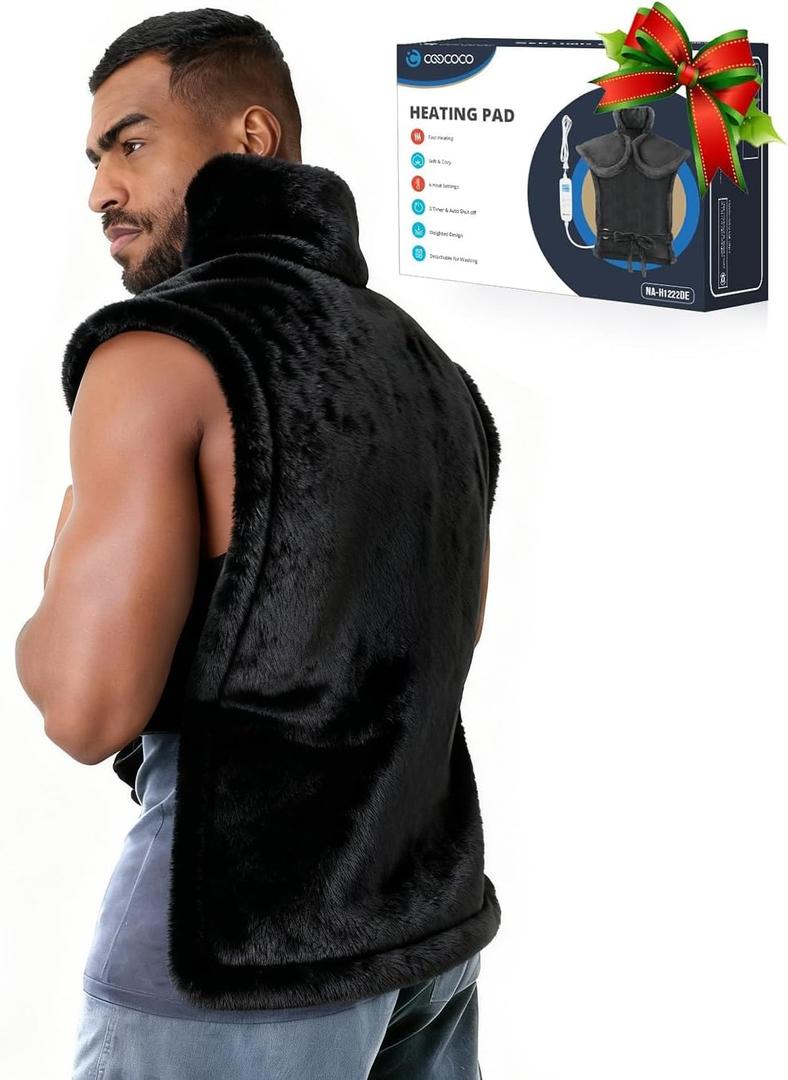 CooCoCo Large Heating Pad for Back Pain Relief, Electric Heat Pad for Neck and Shoulders, FSA Eligible Back Heated Pad, HSA Store Eligible Items, ETL Certified, 24"x37" (Black)