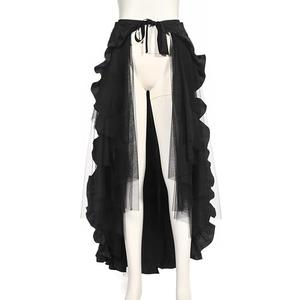 HaoLin Steampunk Retro Victorian Punk Cincher Lace up Long Ruffle Pencil Skirt Black