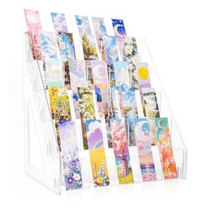 TrendTrust Acrylic Bookmark Display Stand with Divided Pockets, Portable Sticker Holder Tiered Display Stand, Clear Desk Organizer for Home, Retail or Craft Fair Use(25 Pockets, 5 Tier)