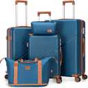 Cosbarn 5 Piece Luggage Sets with Spinner Wheels, Hardshell ABS Suitcase Set with Tsa Lock, Lightweight Hardside Waterproof Travel Suitcases for Men Women, Navy (20"/24"/28")