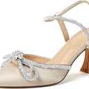 Susanny Women's Closed Toe Rhinstone Wedding Low Heel Slingback Clear Kitten Heels,Adjustable Strap Pointed Toe Bow Pumps High Heeled Prom Dress Shoes, 39