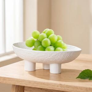 Ceramic Fruit Bowl, 10 Inch Decorative Bowl, Three-Legs Oval Large Fruit Bowl for Kitchen Counter Décor, Pedestal Bowls Key Candy Bowl for Home Decor (White), 10.24*6.1*3.54inch
