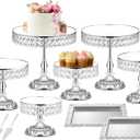12-Piece Silver Cake Stand Set, Vintage Cake Stand with Crystal Edge and Cupcake Display Tray, Dessert Table Display Set for Wedding, Party, Baby Shower, Anniversary Celebration