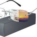 Bifocal Reading Glasses For Women Fashion, Photochromic Rimless Presbyopia Glasses Men-Anti UV/Blue Light +1.50