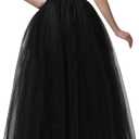 WDPL Wedding Planning A-line Maxi Long Tulle Skirt for Women Foor Length Evening Party Skirts (Black)