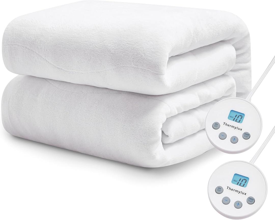 Thermylux Electric Mattress Pad Queen Size Quilted Wave 10 Heat Settings & Dual Control with 12 Hour Auto Off,Deep Pocket Fits up to 18",Coral Fleece Bed Warmer,ETL Certified Machine Washable,60"x80"