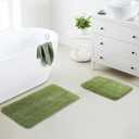 YHF Bathroom Rug Set 2 Piece, Extra Thick & Soft Microfiber Shaggy, Machine Washable Bath Mats, Absorbent Bath Rugs, Non-Slip Rubber Backing Bath Mat for Bathroom Floor, Tub and Shower, Sage Green, 2 Piece: 17" X 24" + 20" X 32"