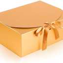 NEWSNOW 10PCS Gift Boxes with Lids, 10x7.5x3.5 Inch Paper Gift Box, with Ribbon, Bridesmaid Proposal Box for Wedding, BirthdayPackaging, Present (Gold)