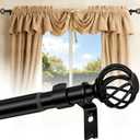 Curtain Rods for Windows 48-90 Inch(4-7.5Ft), Matte Black Decorative Curtain Rod Adjustable, Heavy Duty 1 Inch Drapery Rod for Living Room Bedroom Kitchen