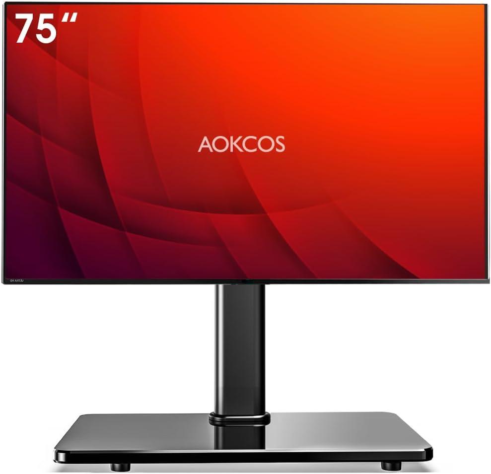 Tabletop Swivel TV Stand, Universal TV Stand for 32-75 inch LCD/LED/OLED TV with Tilt, 8 Levels Height Adjustable TV Mount Stand with Tempered Glass Base, MAX VESA 4000x600mm, Holds up to 99lbs (Black)