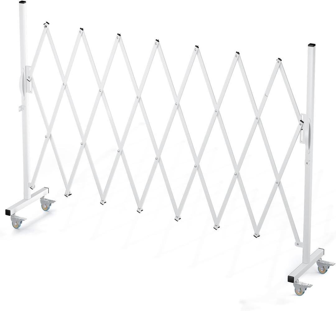 Expandable Barricade Gate,Accordion Garden Yard Outdoor Indoor Portable Folding Security Dog Fence Gates Wall Mount,82" Adjustable Metal Safety Barrier Gate with Casters,White