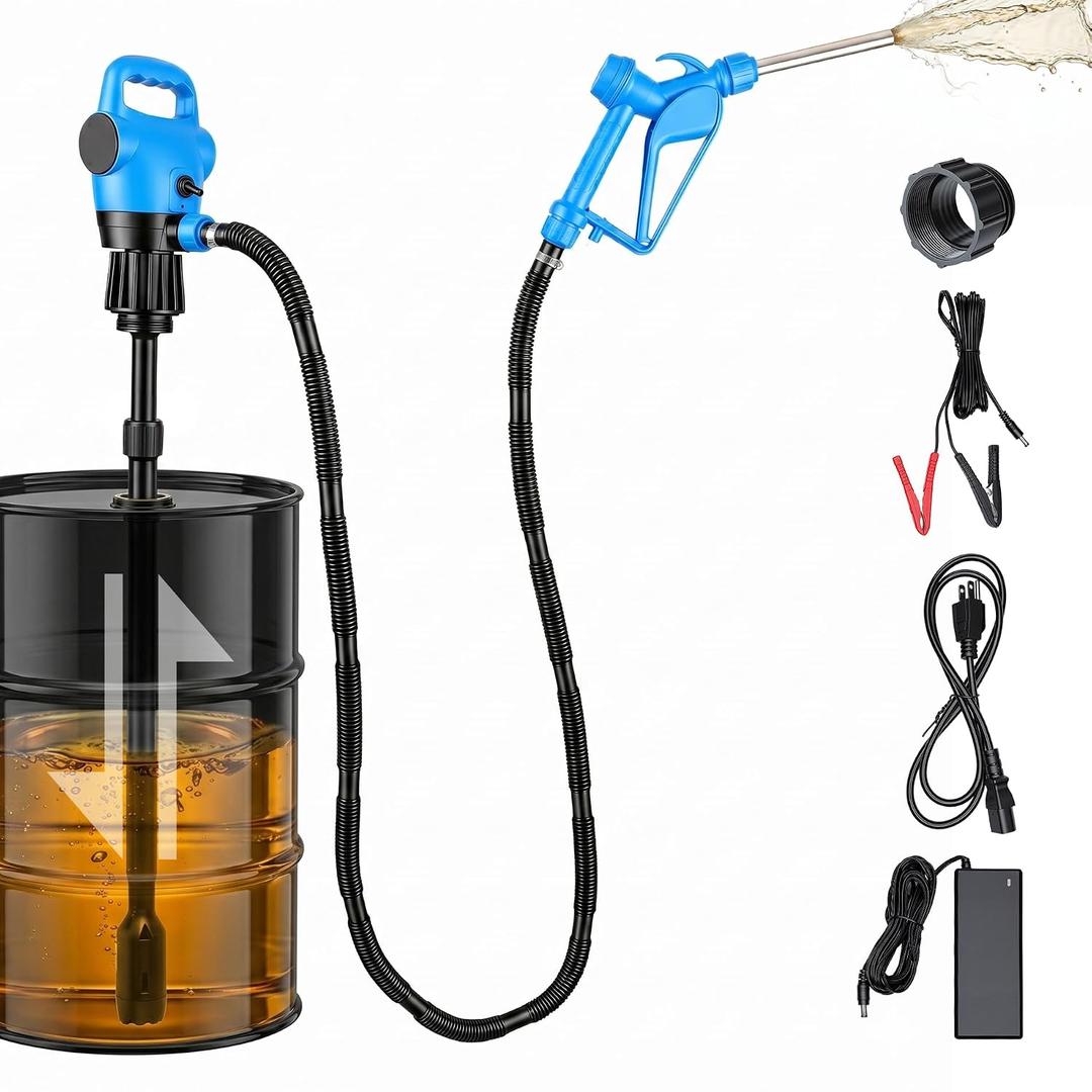 Electric Drum Barrel Pump with 120V AC/12V DC Power,DEF 55 Gallon Drum Pump with 2-Inch Bung Adapter & Telescoping Suction Tube 34" to 49", 5 GPM Flow Rate for DEF, Diesel, Water, Antifreeze