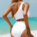 Women's One Piece Swimsuit- One Shoulder Bathing Suit Cutout Tummy Control Swimwear (White, M)