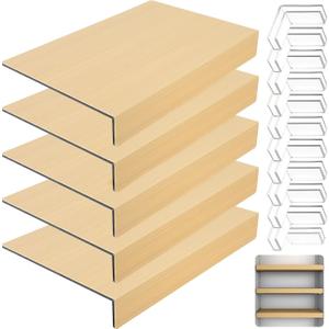 GCCSJ 5 Pcs Foamed PVC Wire Shelf Cover, 22x12 Inch Non-Slip Faux Wood Shelf Liner with Corner Protector for Bathroom Kitchen Organizer, Oak
