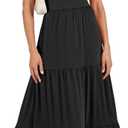 ANRABESS Women's Summer Casual Long Maxi Beach Vacation Dresses Sleeveless Square Neck Flowy Tiered Sun Dress with Pockets (Black,L)