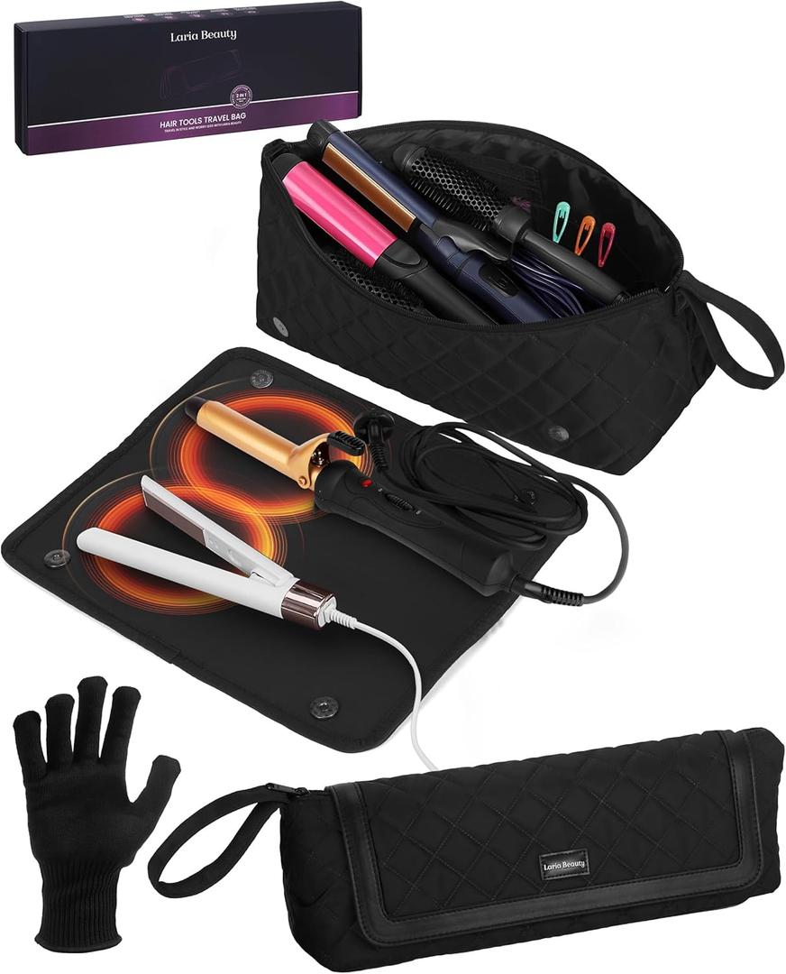 2-in-1 Hot Hair Tools Travel Bag, Removable Heat-Resistant Silicone Mat, Clear Pockets for Accessories, Protects Surfaces from Burns, Ideal for Curling & Flat Irons, Includes Heat-Resistant Glove (Black - Jet Luxe) 2-in-1 Hot Hair Tools Travel Bag, Removable Heat-Resistant Silicone Mat, Clear Pockets for Accessories, Protects Surfaces from Burns, Ideal for Curling & Flat Irons, Includes Heat-Resistant Glove (Black - Jet Luxe)