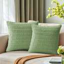 QUORGVES Light Green Corduroy Pillow Covers 20x20 Inch Set of 2, Soft Striped Decorative Square Throw Pillow Covers, Decor Cushion Covers for Bed Sofa Couch Bedroom Living Room