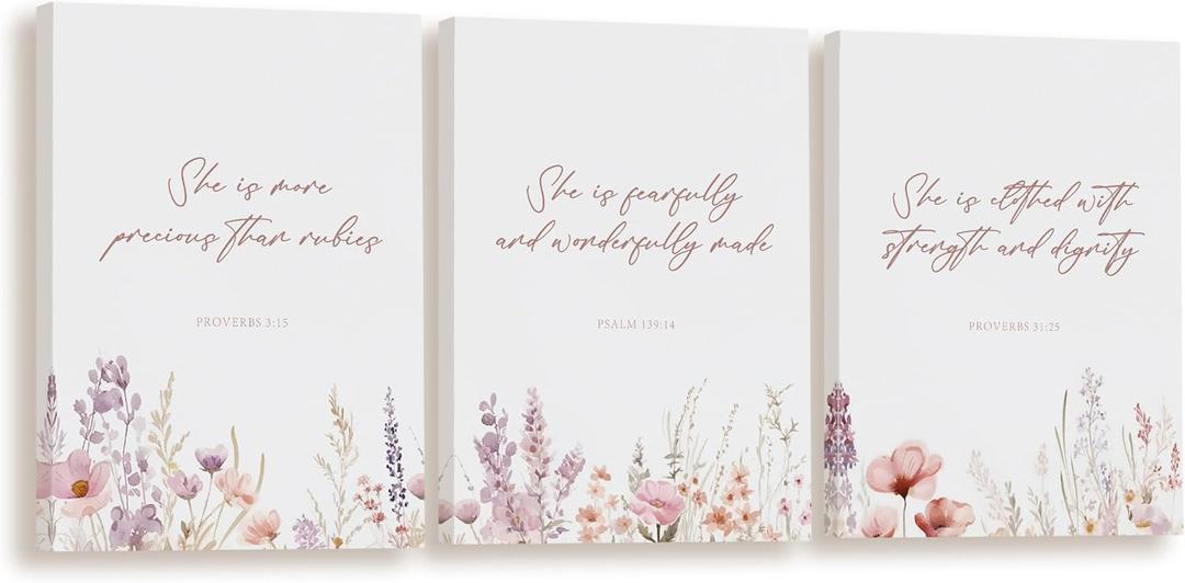 BIWSHA Baby Girl Nursery Decor, Wildflower Nursery Wall Art Decor, Girls Christian Flower Floral Wall Art for Pink Girly Bedroom Little Girl Room Bathroom, 11x14
