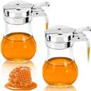 2Pcs 8oz Syrup Dispenser Honey Pot Glass Honey Dispenser Jar, Maple Syrup Dispenser, Honey Container, Commercial Quality With Handle Honey Dispenser for Home Kitchen Storage (1, Plain weave 2 pack)