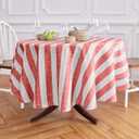 Solino Home Round Tablecloth 70 Inch - Cabana Stripe, 100% Pure Linen Red and White Round Tablecloth - Machine Washable Table Cloth for Spring, 4th of July, Memorial Day, Summer