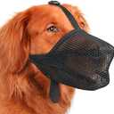 Mayerzon Dog Muzzle, Patented Soft Mesh Muzzle for Small Medium Large Dogs for Scavenging Biting Licking and Chewing, Allows to Pant and Drink (s, Black)