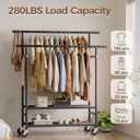 HYSEYY Clothes Rack,Double Rods Rolling Clothing Rack for Hanging Clothes,Portable Garment Rack with 2-Tier Storage Shelves,Free Standing Wardrobe Closet Coat Rack on wheels for Bedroom,Laundry Room