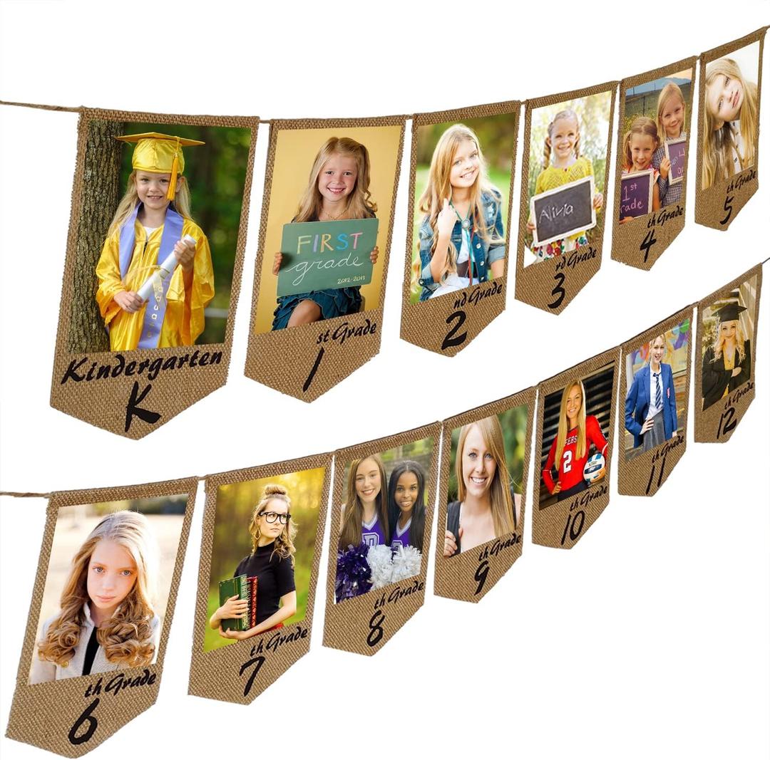 Graduation Decorations Class of 2025 2026 5x7 Graduation Photo Banner Burlap Rustic Grad Party Decorations 2025 K-12 Picture Display High School TD136
