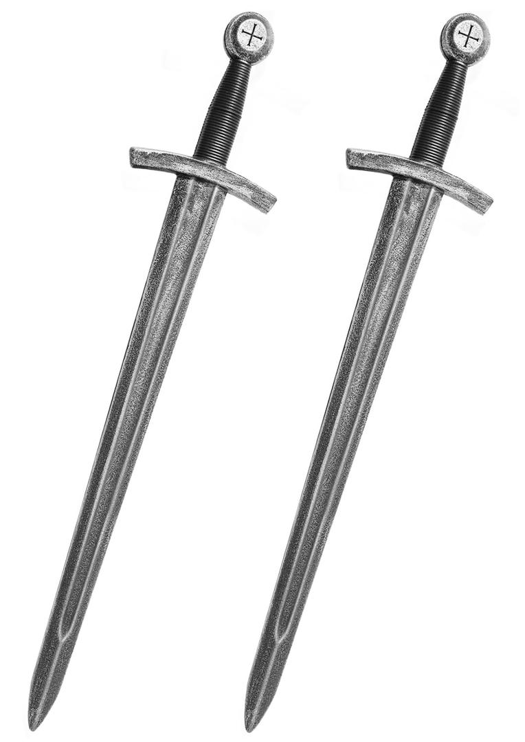 Crusader Knight Toy Sword,27.5" Plastics Sword Medieval Warrior Costume Accessories for Halloween Cosplay LARP,Props, 2pcs Simple, Large
