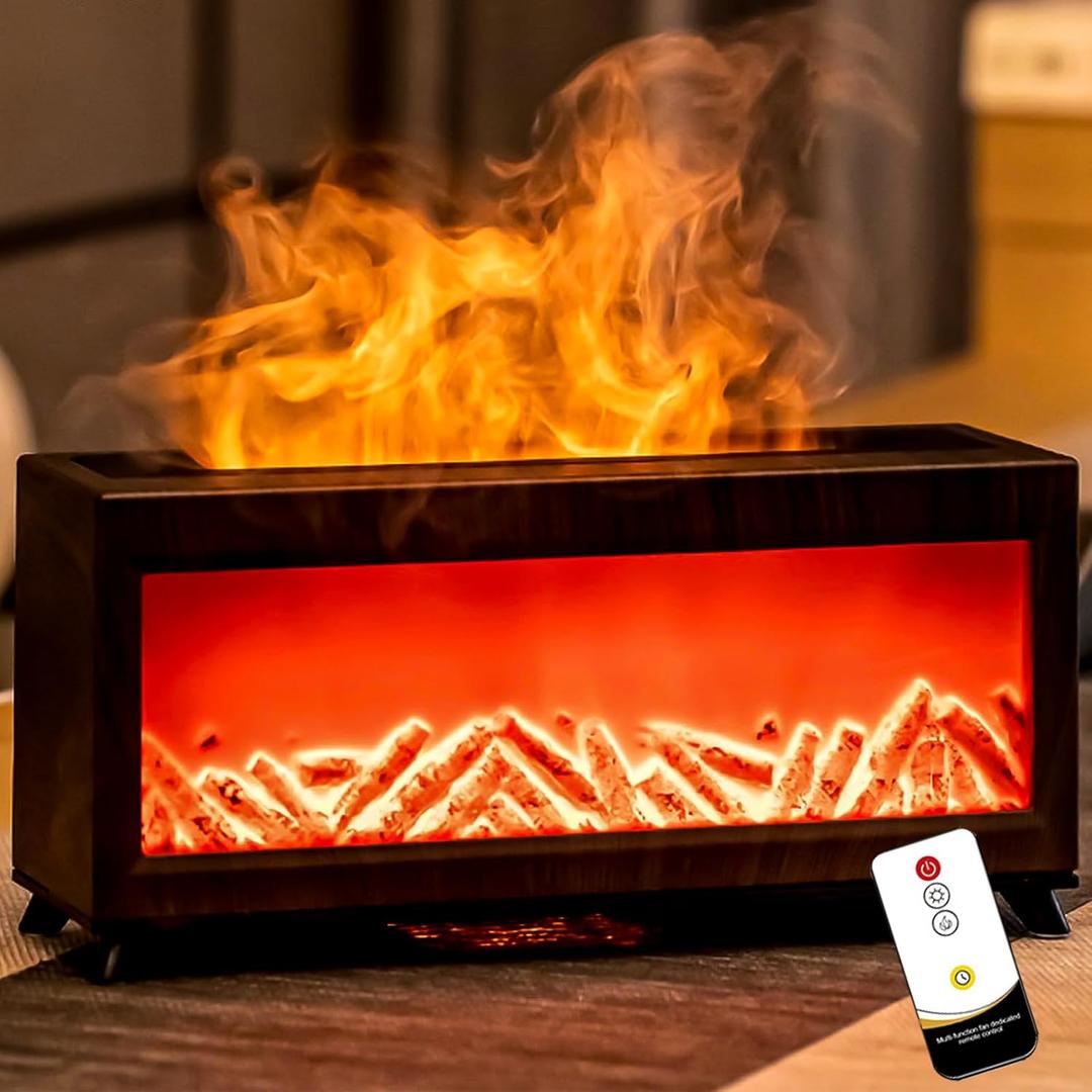 Fireplace Diffuser,Essential Oil Diffuser for Home,Smart Flame Fireplace Aromatherapy Diffuser with Remote Control,Timer and Auto-Off,Cool Mist Humidifiers Diffuser for Home,Bedroom and Office (Black)