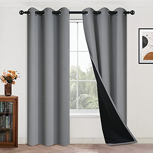 84 Inch Length 100% Blackout Curtains for Bedroom, 2 Thick Layers Thermal Insulated Grommet Total Blackout Drapes with Black Liner for Living Room (42Wx84L,Grey, 2 Panels)