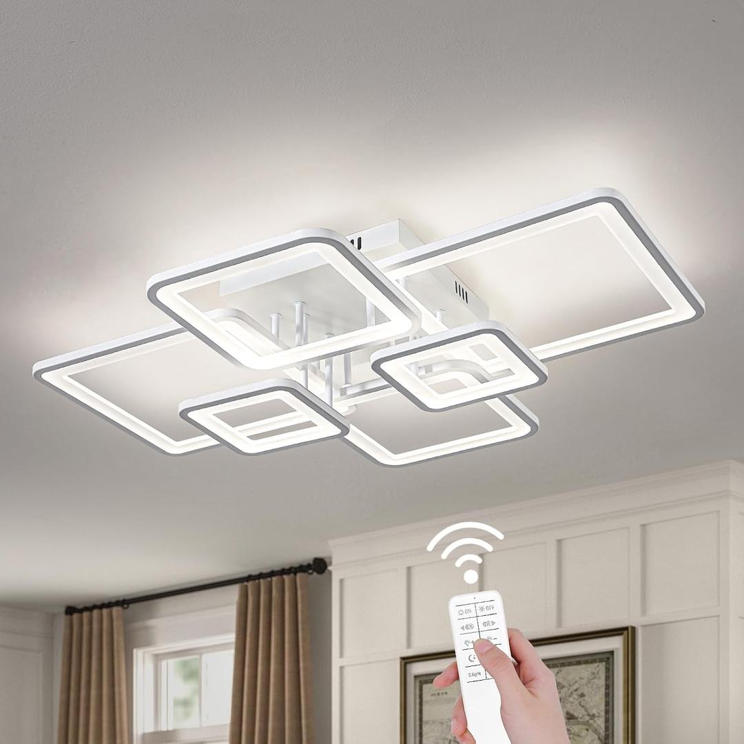 Shine LUEST Modern LED Ceiling Lights for Bedroom Dimmable Modern 6 Ring Square Ceiling Lights for Living Room with Remote Control White Bedroom Ceiling Lamp Fixures for Kitchen,Bathroom,Balcony