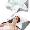 Memory Foam Cervical Pillow, 2-in-1 Ergonomic Neck Support Pillow with Armrest & Ear Hole, Contour Orthopedic Bed Pillow for Pain Relief, Adjustable Height for Side, Back & Stomach Sleepers (Grey)