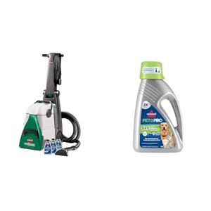 BISSELL® Big Green® Professional Carpet Cleaner with XL DirtLifter PowerBrush, 9-inch Long Reach Hose, 6-inch Tough Stain Tool + Bissell Professional Pet Carpet Cleaner Shampoo, 48 Ounce, Silver