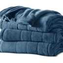 Sunbeam Microplush Heated Blanket, Navy Blue, King, 100x90
