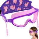 Axolotl Toddler Swim Goggle，Fabric Strap Pain-Free, Anti-Fog，Anti-leakage earplugs for Boys and Girls
