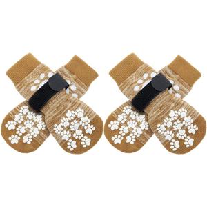 EXPAWLORER Anti Slip Dog Socks to Prevent Licking Paws, Dog Shoes for Hot Pavement, Dog Booties for Small Medium Large Senior Dogs, Traction Control Boots & Paw Protectors for Hardwood Floors (khaki)