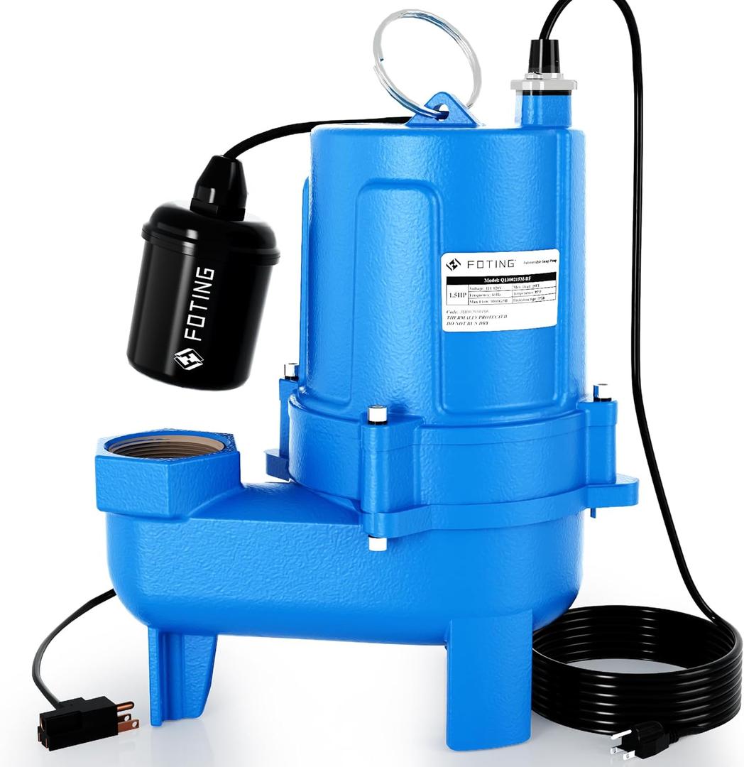 FOTING 1.5HP 9000GPH Submersible Sewage/Effluent Pump, Heavy Duty Cast Iron Septic Pump Automatic/Manual, Sump Pumps for Basement, Septic Tank, Sewage Well, Sewage System, 2'' NPT Discharge