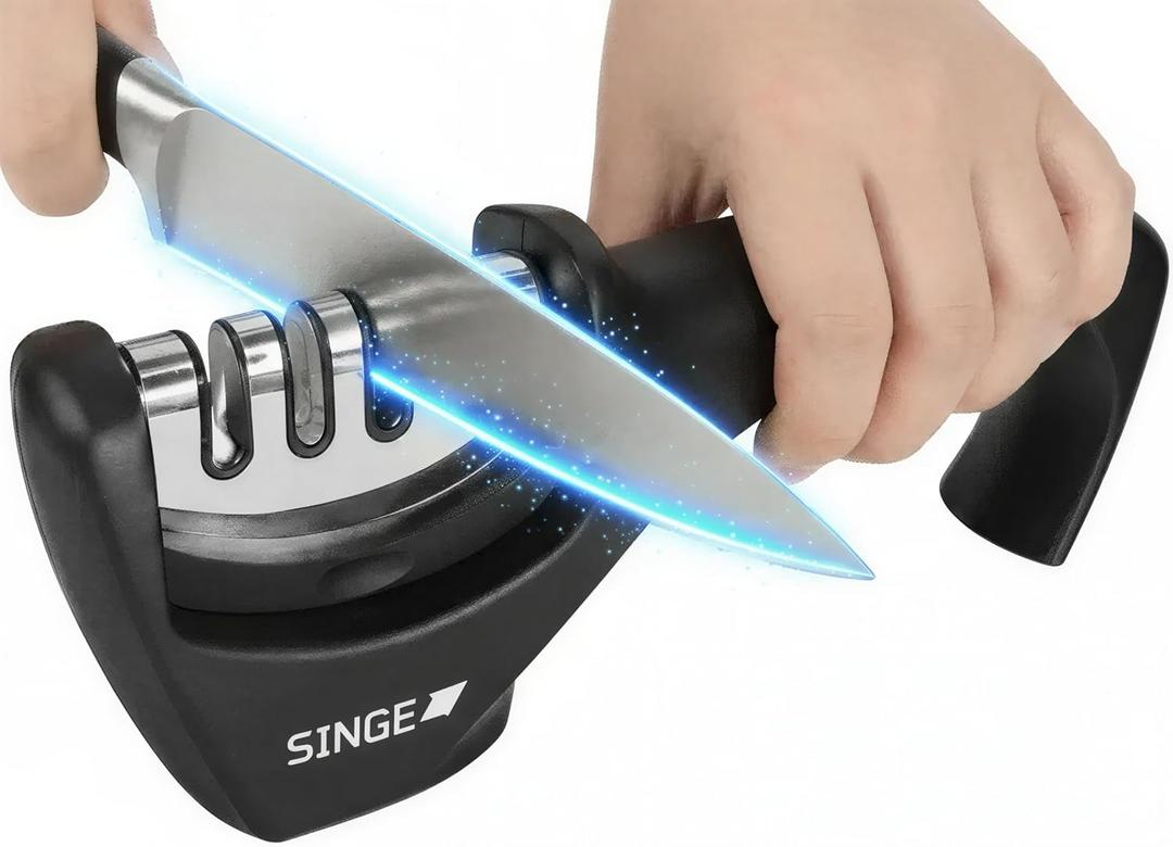 4-in-1 Knife and Scissor Manual Sharpening Accessories Tool : 4-Stage Handheld Sharpener with Ceramic and Steel Steps to Repair, Sharpen, Polish Premium Kitchen Knives, Blades, Scissors
