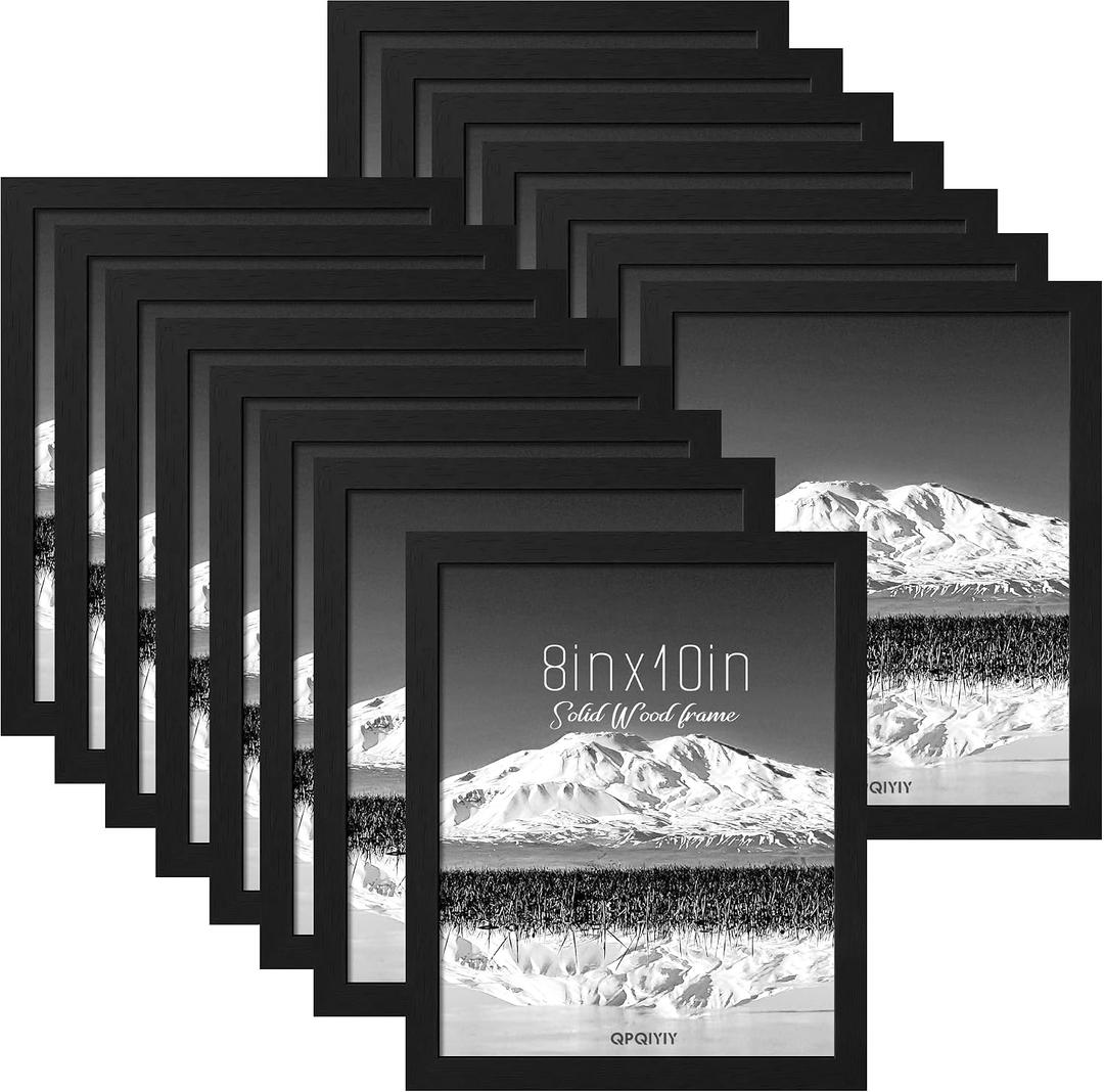 15 Pack Solid Wood 8x10 Picture Frames Black, Wall Mount or Tabletop Display