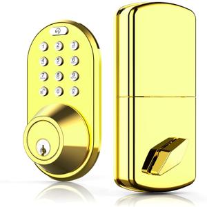 Keyless Entry Keypad Door Lock - Upgraded Smart Electronic Digital Code Deadbolt for Front Doors with Keys, One-Touch Locking, Easy Installation (Polished Brass)