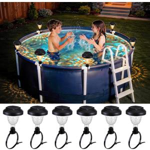 Lomotech Solar Pool Lights for Above Ground Pools - 6 Pack Warm White Solar Lights Outdoor Waterproof for Swimming Pools Garden Fences