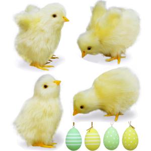8 Pcs Chirping Spring Easter Chicks Decor Set 4 Pcs Fluffy Realistic Baby Chicks Easter Decorations, 4 Pcs Eggs,Fake Chickens Prop- Easter Props for Photography,Holiday Parties