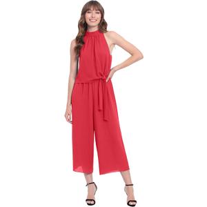 London Times womens Mock Neck Halter Jumpsuit (8, Cherry)
